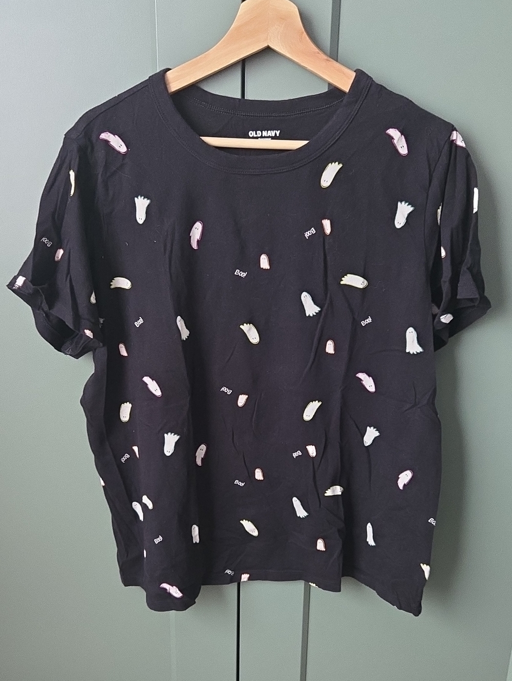 Old Navy Black Tee with Pastel Ghost Print